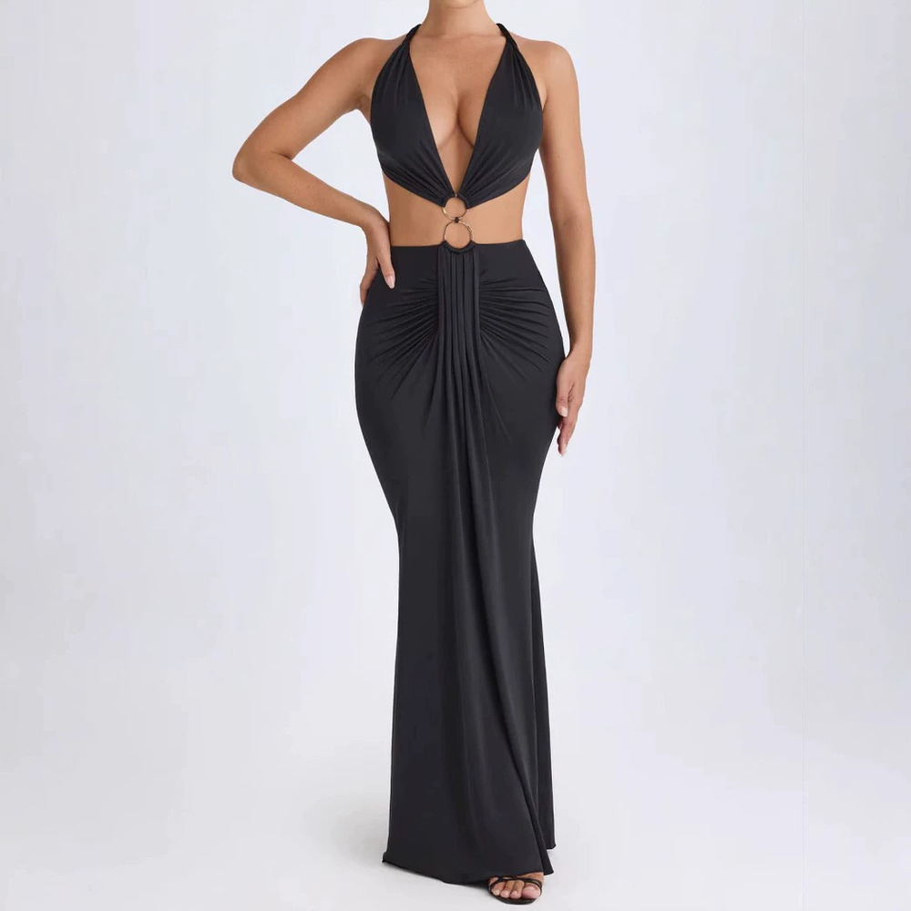 Zara Fall Cutout Lace Up Backless Deep V Dress